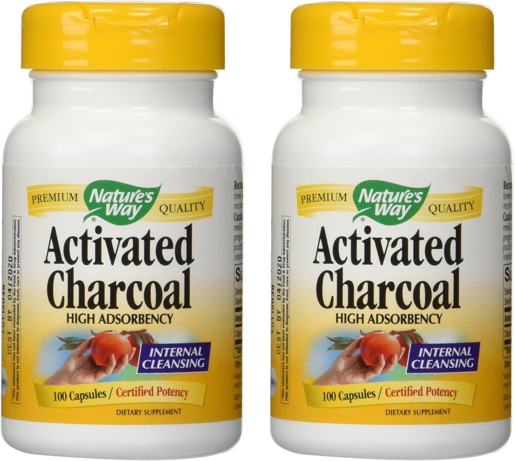 Nature 's Way Aktiveret Charcoal High Adsorption - 100 kapsler 2 pakke
