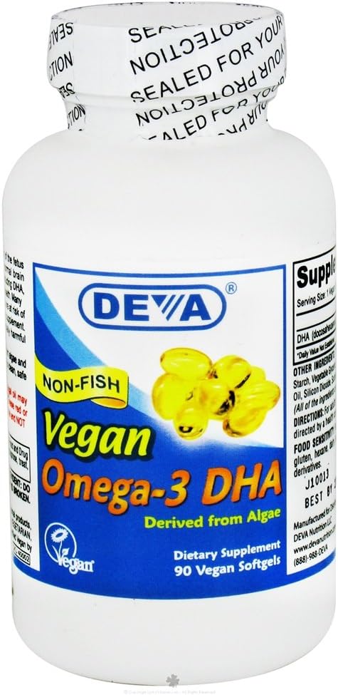 Deva Vegan Omega-3 DHA 200mg, fra Algae, Non- Fish, Delayed Release, 90 Kapsler, 1- Pack