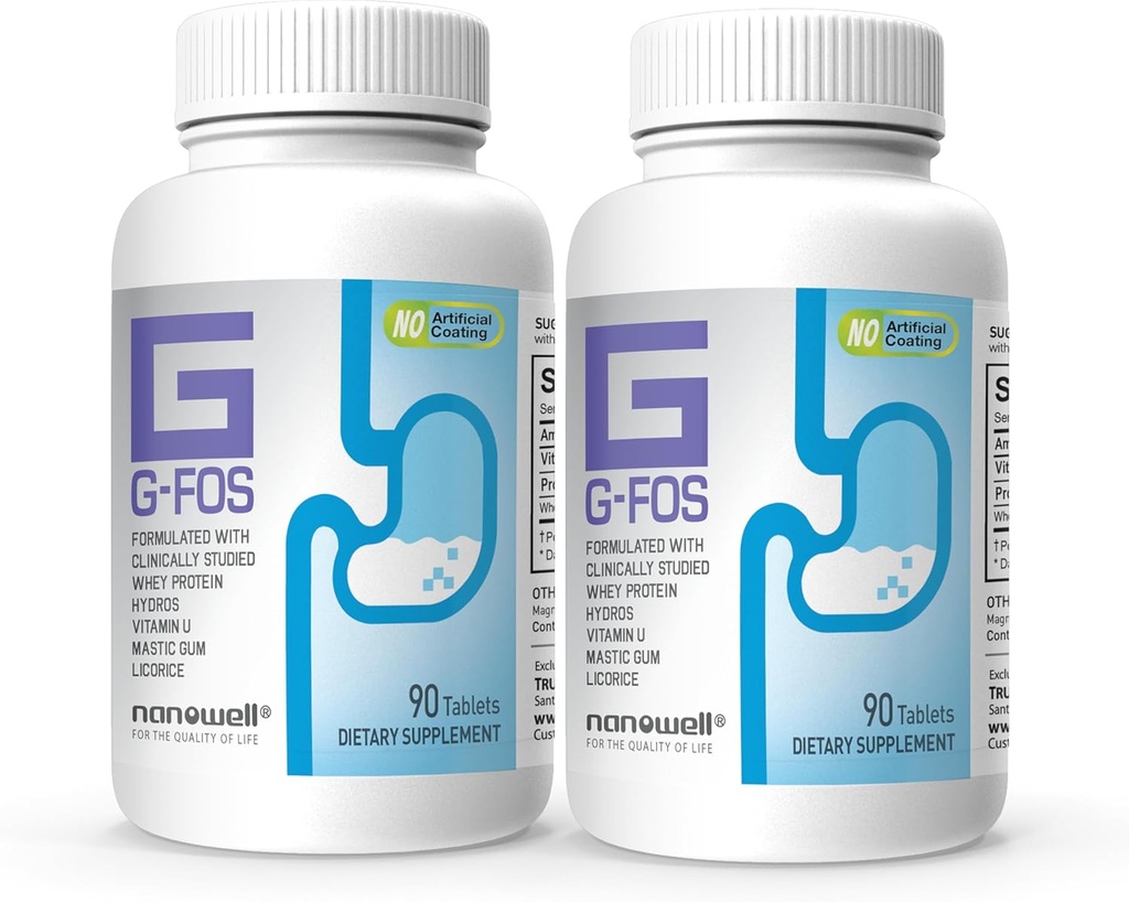 NANOWELL G- FOS fordøjelsestilskud, vitamin U - 90 tabletter X 2 flasker til 2 måneder (180 Tæl)