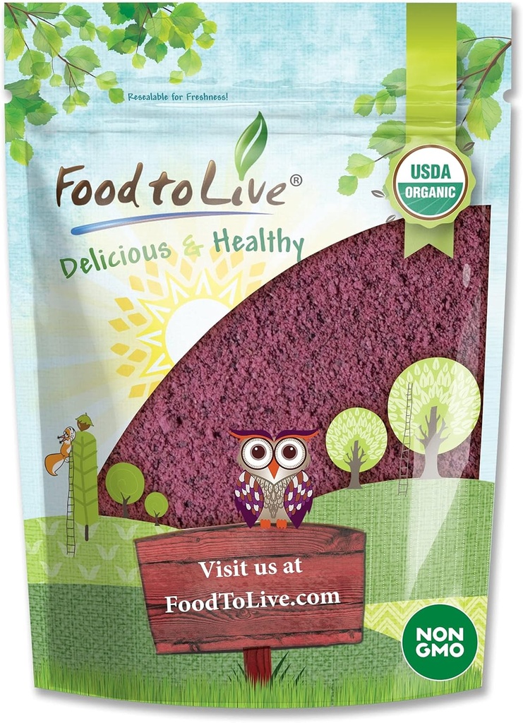 Fødevarer til levende økologisk sort hyldebær Juice Powder, 1 Pound Non- GMO, Fremstillet af rå tørrede bær, Unsulfured, Vegan, Bulk, Great for bagning, Smoothies, Yogurts, Ingen sulfitter, Indeholder Maltodextrin