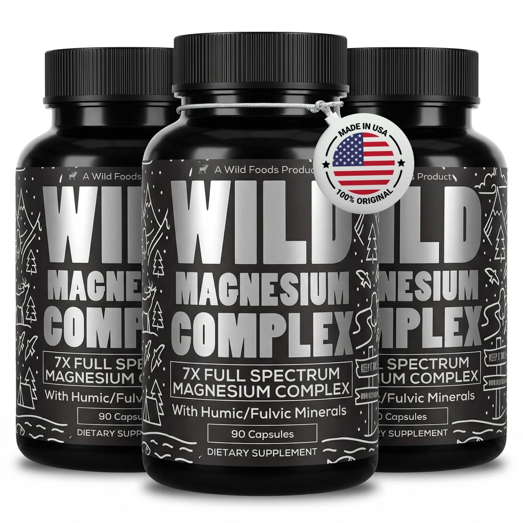 Wild Foods Magnesium Complex Supplement med 7X Forms Medical 124; High Absorption, Full Spectrum, Easy fordøjelse Medical 124; 500mg Glycinate, Bisglycinate, Malate, Oroter, Citrate, Taurate Medical 124; 90 Capsule (pakning med 3)