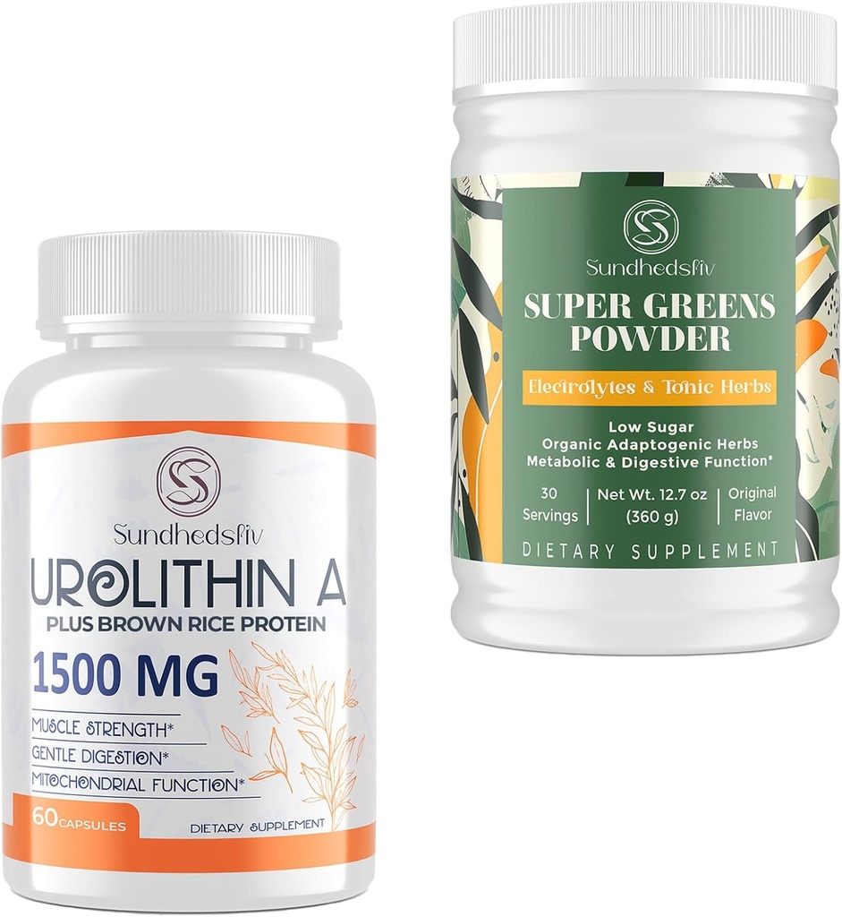 Urolithin A Supplement 1500MG Plus Brown Rice Protein + Super Green Powder Superfood supplement med elektrolyter & Tonic urter