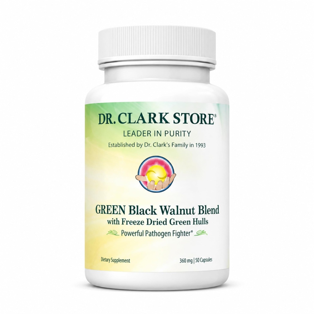 Dr. Clark Green Black Walnut Blend - Fryse Tørret Hull Kosttilskud, Ekstra styrke Formel fra alle naturlige valnødder, Understøtter sund intestinal miljø, 360mg, 50 Gelatine kapsler
