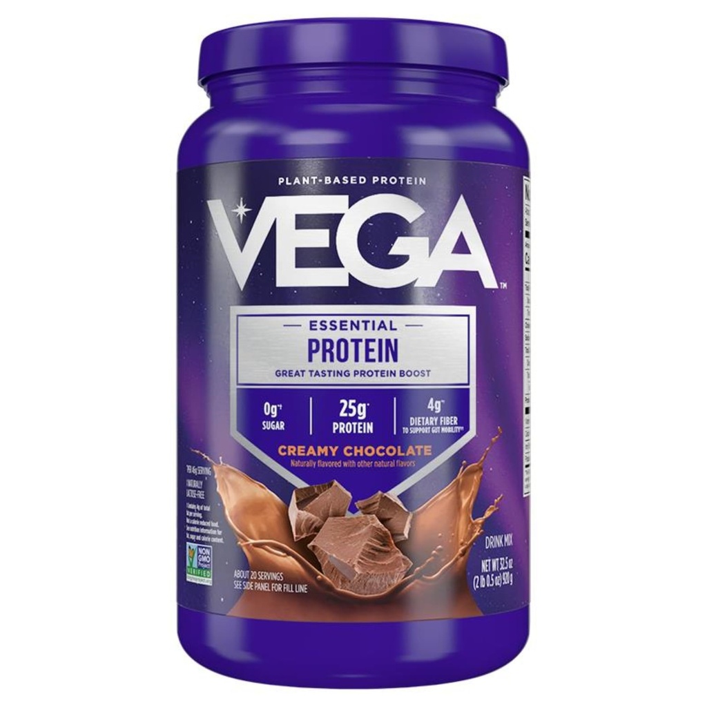 Vega Original Essential Protein - 25g Plant- baseret Protein, Creamy Chocolate, 20 Servering, Vegan Non- GMO Drink Mix, Smoothie & Shake Ready, Gluten Free, Dairy Free, 32.5oz (Packaging May Vary)