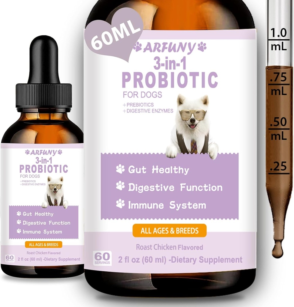 Probiotika til hunde - Flydende Probiotika til hunde Support Gut Flora, fordøjelsessygdomme & Diarré - Canine fordøjelsesenzymer - Allergier & Itchy Skin Relief - Roast Chicken Flavor