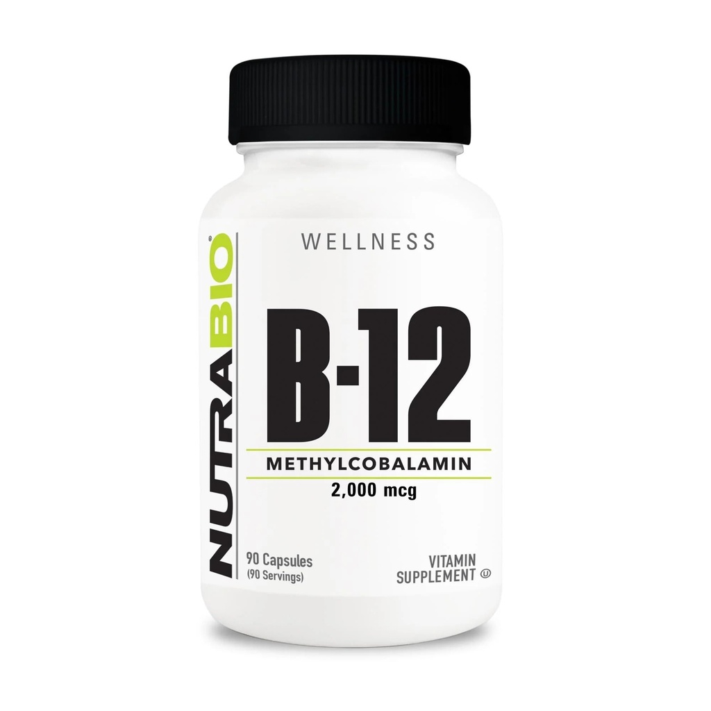 NutraBio Methyl B- 12 Vitamin supplement, 2000mcg - fremmer cellulær sundhed og sundhed, 90 Vegetabilske kapsler