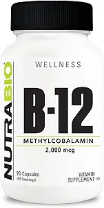 NutraBio Methyl B- 12 Vitamin supplement, 2000mcg - fremmer cellulær sundhed og sundhed, 90 Vegetabilske kapsler