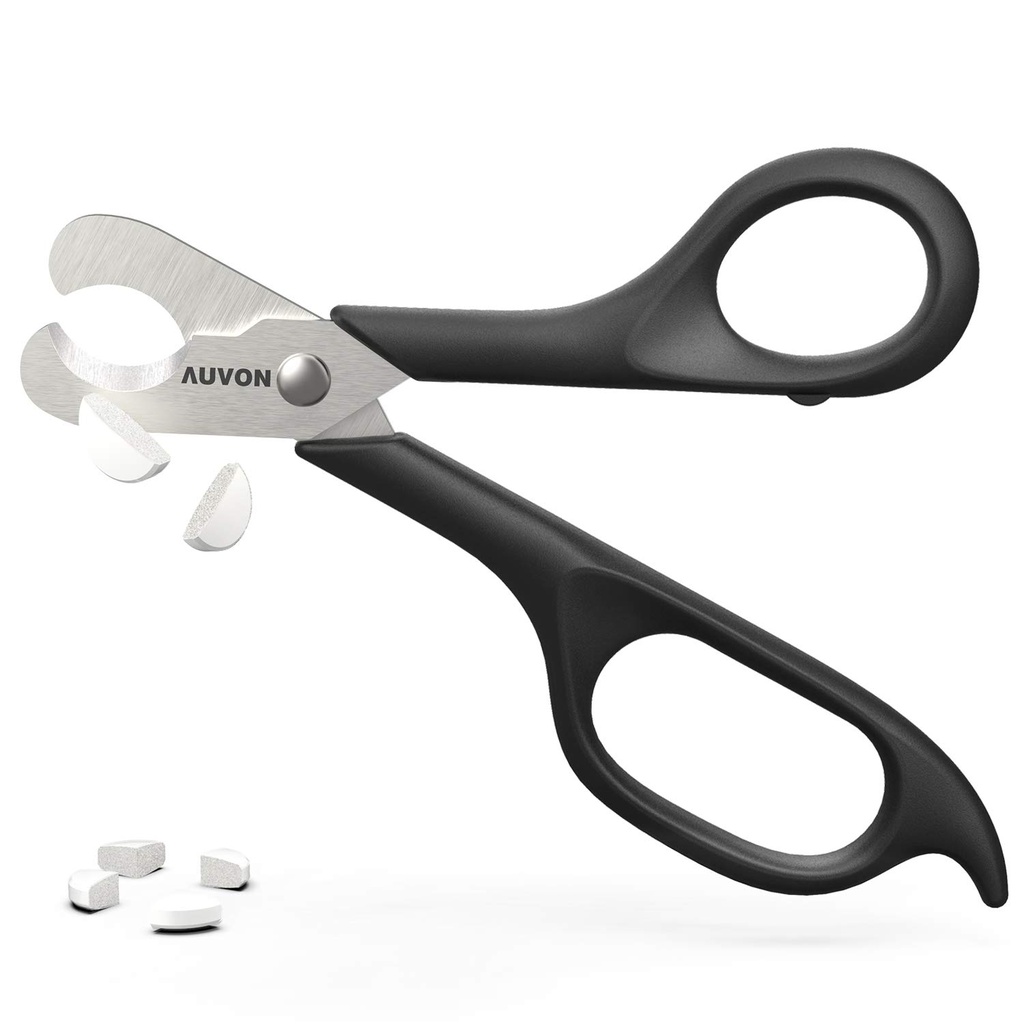 AUVON Scissors- Shaped Pill Cutter, Sharp Blade Pill Splitter til nemt at sprede de fleste 5-15mm vitaminer, tabletter og medikamenter i halve