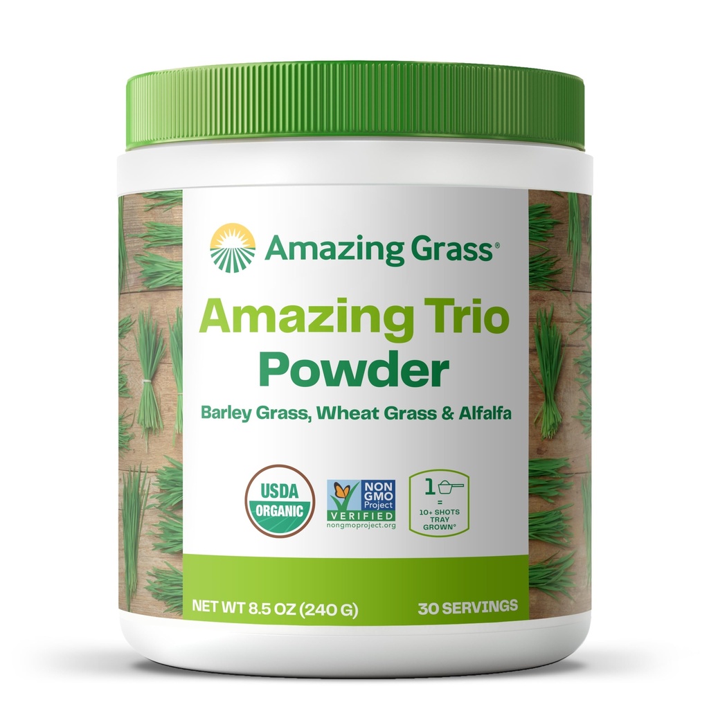 Amazing Grass Green Trio: Grønne pulver med Wheatgrass, Alfalfa, & Barley Grass, Rich Source of Chlorophyll, 30 Servere
