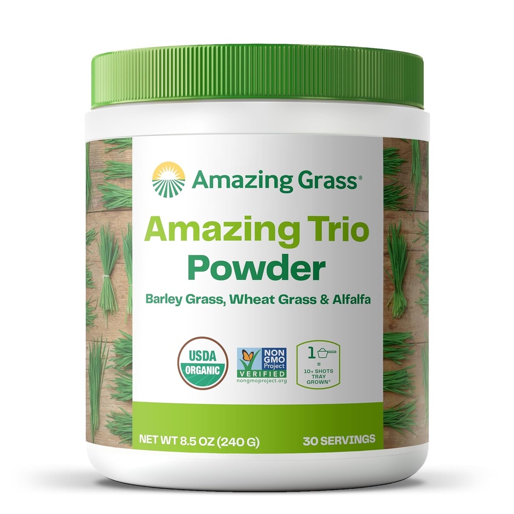 Amazing Grass Green Trio: Grønne pulver med Wheatgrass, Alfalfa, & Barley Grass, Rich Source of Chlorophyll, 30 Servere