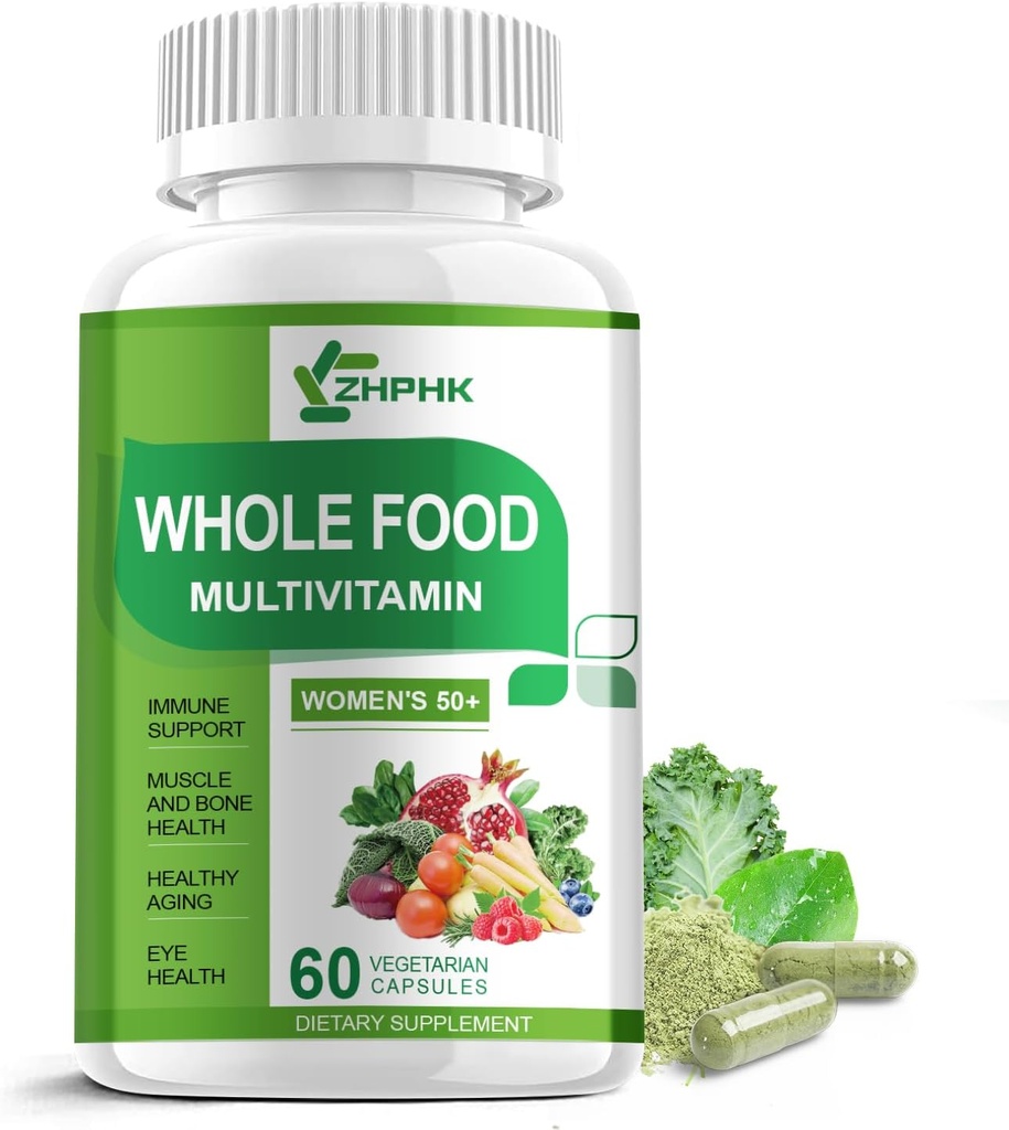 Multivitamin til kvinder 50 og derover, Hel mad Multivitaminer Mineraler Økologiske udtrækker kvinders 50 + Multivitamin til energistøtte, Nourish hår, hud, negle sundhed, 60 kapsler