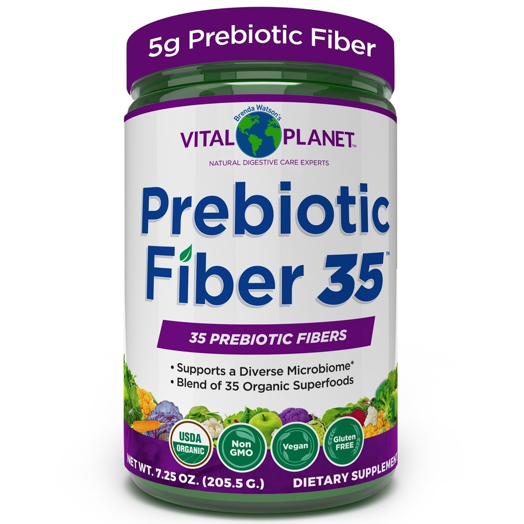 Vital Planet - Fiber 35 Powder Diverse Fiber supplement til kosttilskud og lejlighedsvis obstipation med 35 Prebiotiske fibre og 35 Økologiske Superfoods til at opretholde tarmregulering, 6.77 oz