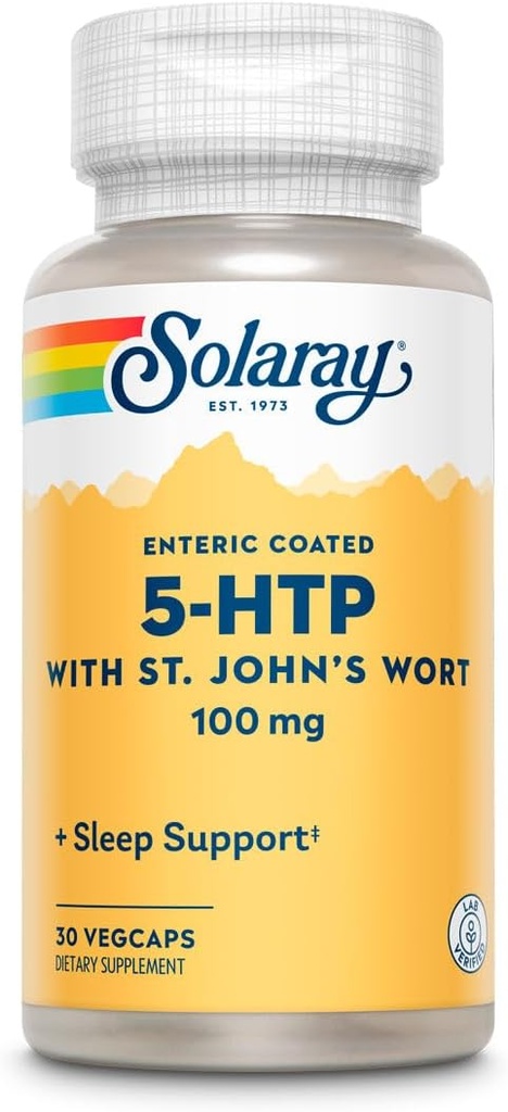 SOLARAY 5- HTP Plus prikbladet perikon - 30 enterik- overtrukne kapsler - 100 mg - 30 Servere