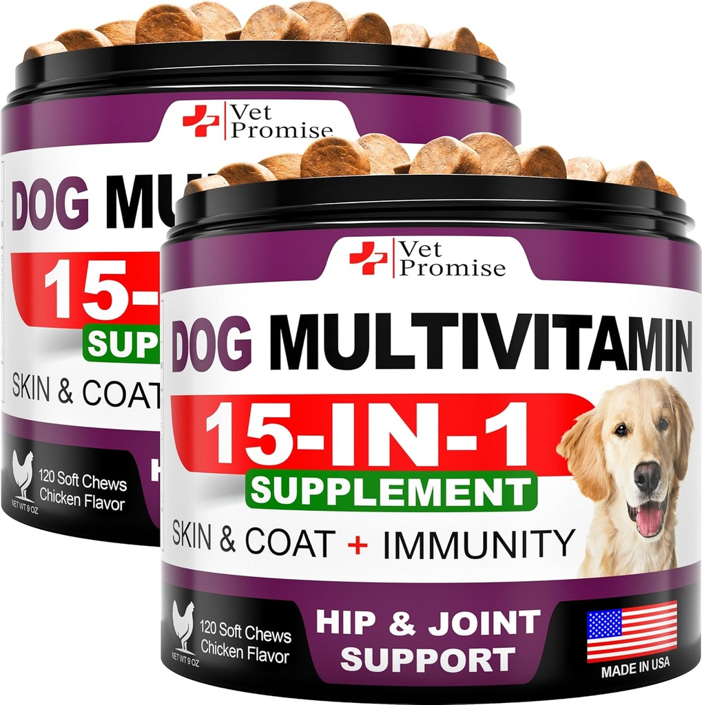 (2 Pack) Hund Multivitamin Chewable med Glucosamin - Hundevitaminer og kosttilskud - Senior & Puppy Multivitamin for Hunde - Pet Joint Support Health - Immunity - Mobility - Energy - 240 Tyre