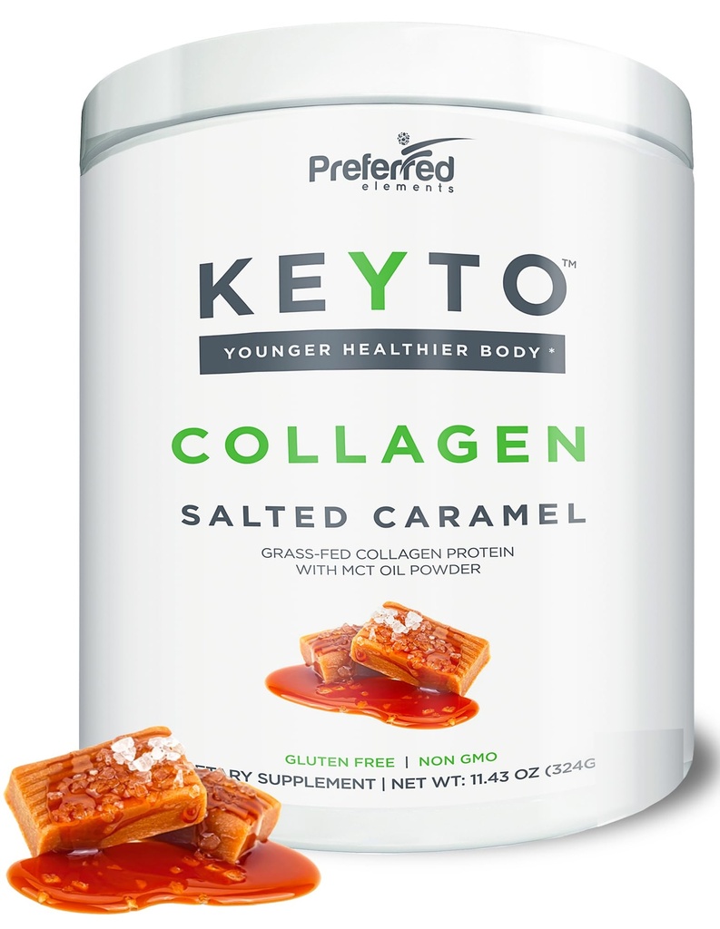 Keto Collagen Protein Powder med MCT Oil - Keto og Paleo Friendly Pure Grass Fed Pasture Raised Hydrolysed Collagen Peptider KEYTO Saltet Caramel Flavor
