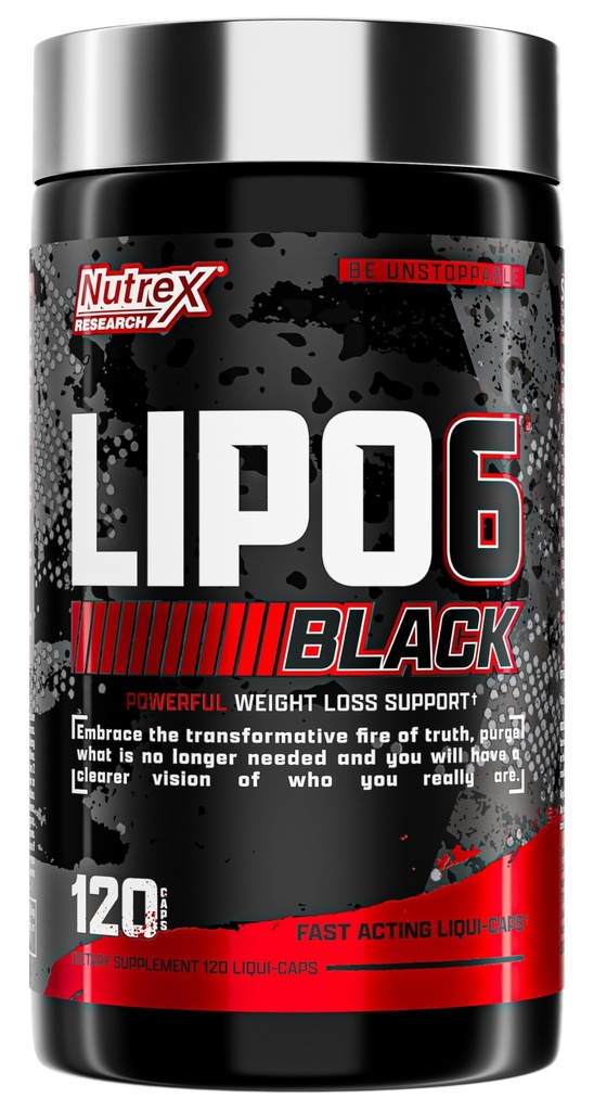 Nutrex Lipo- 6 Black Max Strength Fat Burner - Hurtig fungerende energi, vægttab kost piller - Appetite suppressant, Metabolisme Booster - 120 kapsler