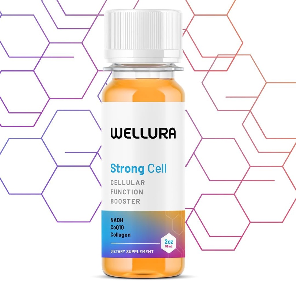Stærk Celle124; Cellular Function Booster Liquid; 124; NADH, CoQ10, Collagen. 90 +% Absorption Rate. Vitaminer B1, B2, B3, B6, B7 og B12. Vitamin K2.