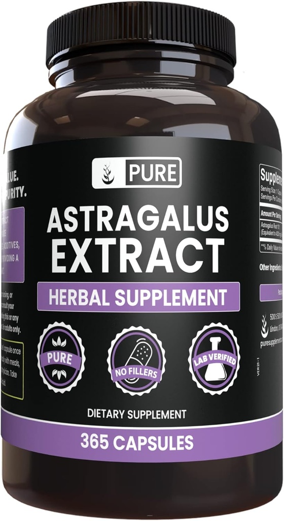Pure Original Ingredienser Astragalus (365 kapsler) Ingen Magnesium eller ris Fyldere, Altid Pure, Lab Verified