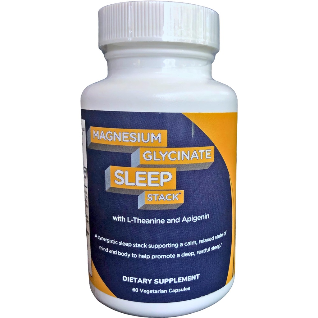 Magnesium Glycinate Sleep Stack with 200 mg L-Theanine, 50 mg Apigenin, 175 mg of Elemental Magnesium Glycinate | Sleep Support Magnesium Supplement | Made in USA