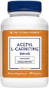 Den Vitamin Shoppe Acetyl- L- Carnitin 500mg - Understøtter sund hjerne & hukommelse funktion, fremmer energiproduktion - Carnirene ™ tilbyder Purest form af L- Carnitin (60 kapsler)