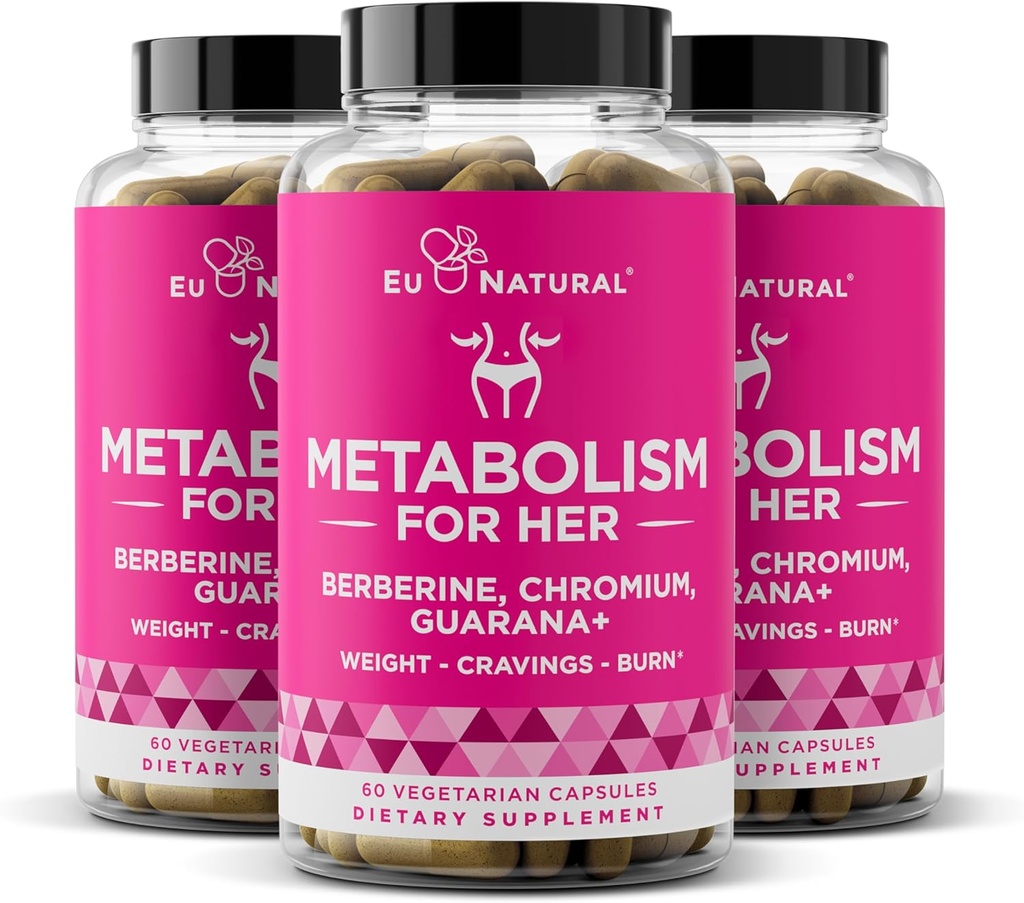 Metabolisme for hendes 3-pack Bundle - vægttab piller til kvinder - Appetite Suppressant, Fat Burner, Metabolisme Booster - Combat Cravings & Lose Belly Fat - Berberine, Chrom Picolinate & Guarana