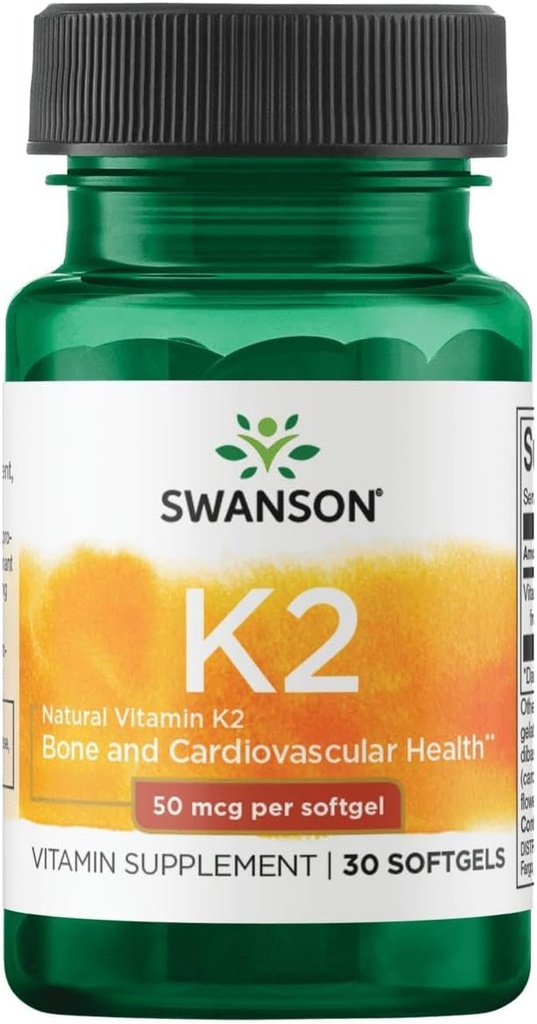 Swanson Natural Vitamin K2 (Menaquinone- 7 fra Natto) 50 mcg 30 Sgels (1 Pack)