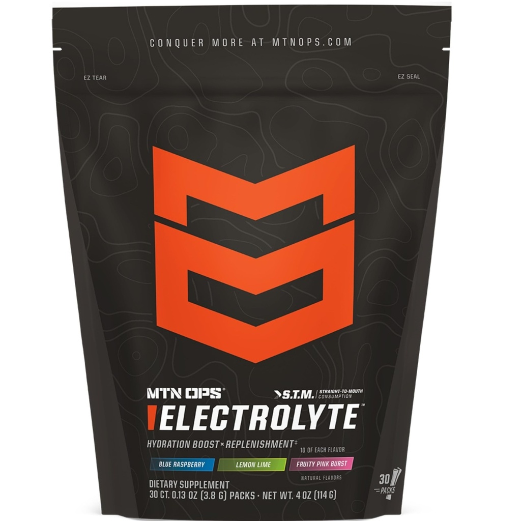 MTN OPS Electrolytes Powder Packets, Sugar Free Hydration Packets, Gluten- Free Hydration Powder, Electrolyte Packets STM "Straight to Mouth" - Variety Pack af 3 Flag, 30 Packs