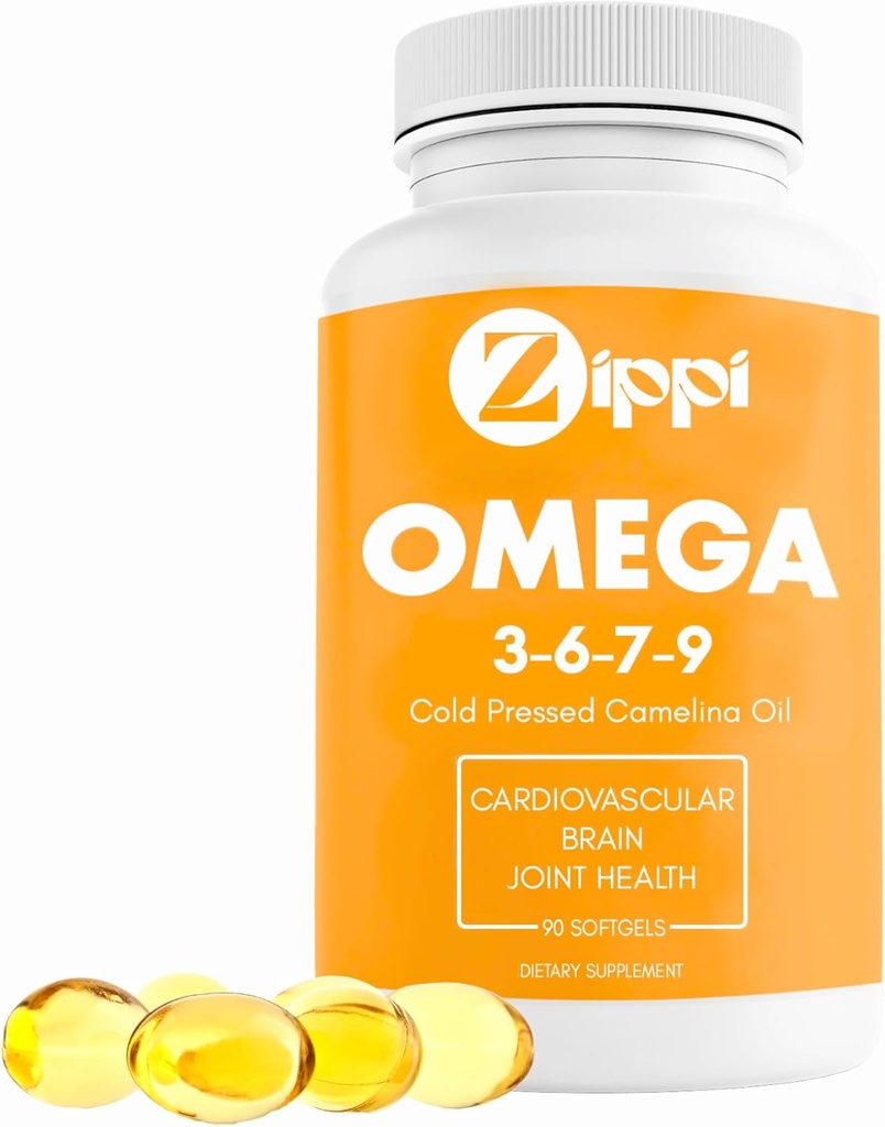 Zippi Omega 3- 6- 7- 9 Camelina Softels - Plant Based Omega 3- 6- 7- 9 Fedtsyretilskud. Hjælper med at støtte hjerne, lever, kardiovaskulær, immunitet og fælles funktion