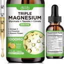 Liquid Magnesium Glycinate Supplement 1000mg, Calm Magnesium Citrate, Taurate Drops with Omega 3, Zinc, Ashwagandha, L-Theanine, Chamomile for Sleep, Mood, Stress Relief, Bone, Muscle, Lemon Flavor