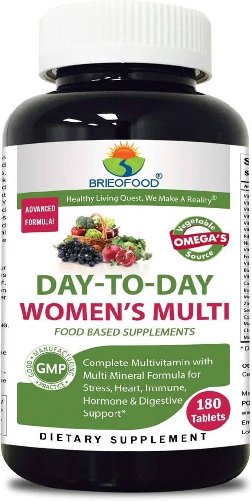 Briofood, Dag- to- Day mad baseret kvinders Multi (180 tabletter) med vegetabilsk kilde Omegas