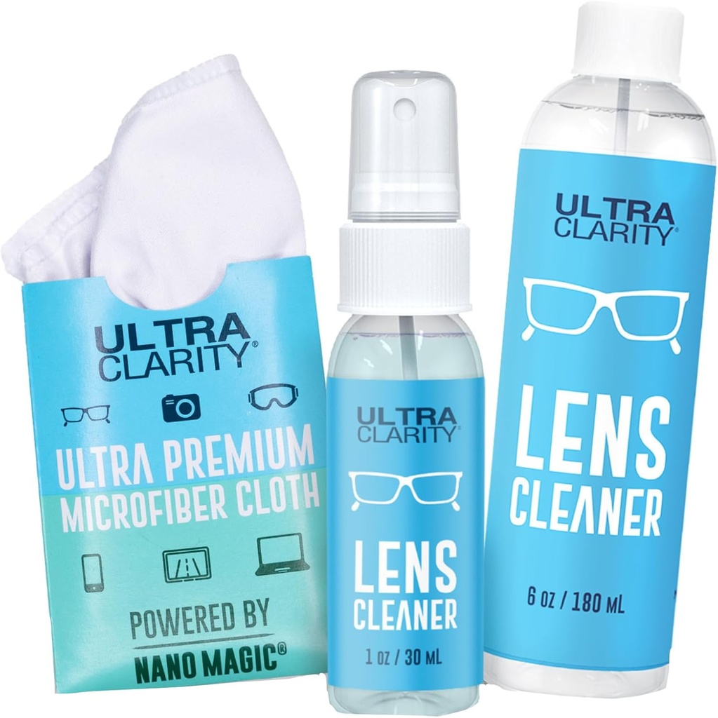 Drevet af Nano Magic Eyeglass Lens Cleaning Spray 7oz Value Pack Shue 124; 1oz Spray, 6oz Refill, Microfiber Cloth Shue 124; for Briller, Telefon, Electronic Screens, Optic Overflader, Overtrukket Overflader