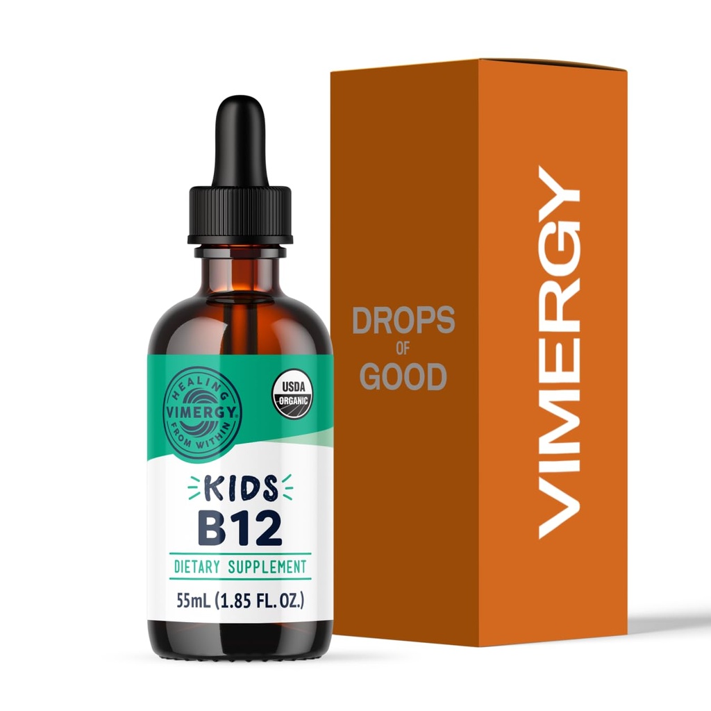 Virergy Kids Organic Liquid B12 - fremmer fysisk udvikling og kognitiv funktion * - Fast- Absorbing immunforsvar * - USDA Organic, Vegan, Non- GMO - 55 ml