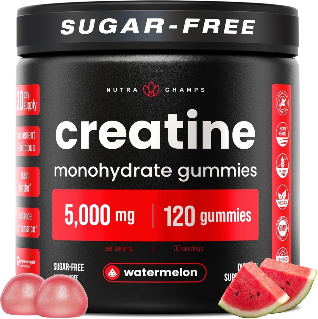 NutraChamps 120 Creatinine Gummies for mænd og kvinder - 5g sukker gratis Chewable Creatinine Monohydrat Gummies - Understøtter Protein Syntese, Muscle Recovery & Workout Performance