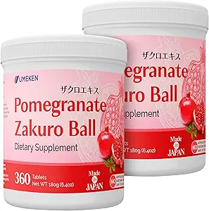 Umeken Pomegranat Bolde, Chewable Supplement med naturlige vitaminer, mineraler, Citronsyre & Tanniner, Japansk Pomegranat Kosttilskud til kvinder, 4 Måned Supply, 360 Count Bottle, Pack af 2