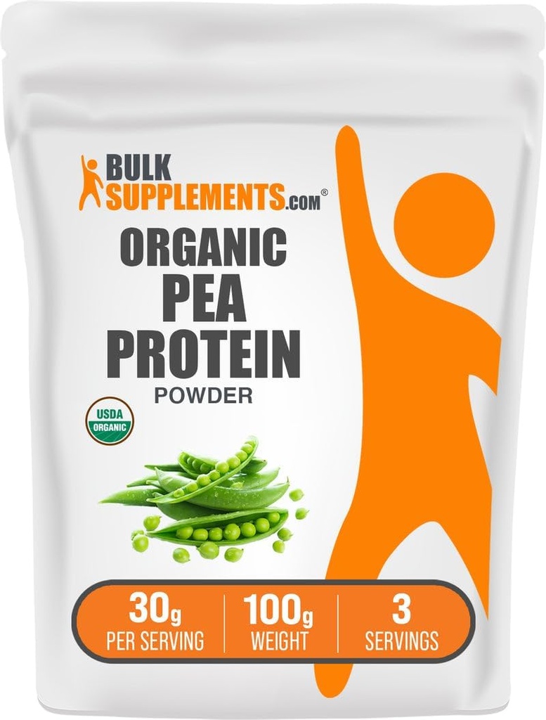 Bulkadditions.com Organic Pea Protein Powder - Plant Based & Vegan Protein Powder - Unflavored & Gluten Free, 30g per Serving, 100g (3,5 oz) (pakke med 1)