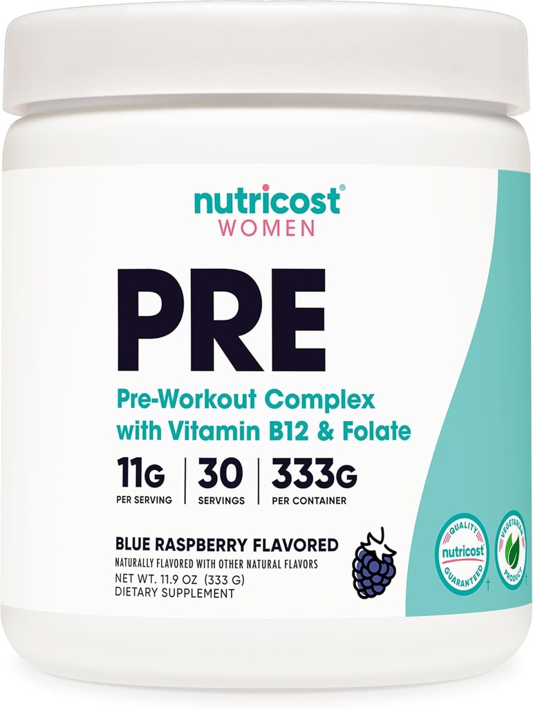 Nutricost Pre- Workout pulver til kvinder, Blå Hindbær, 30 Servering