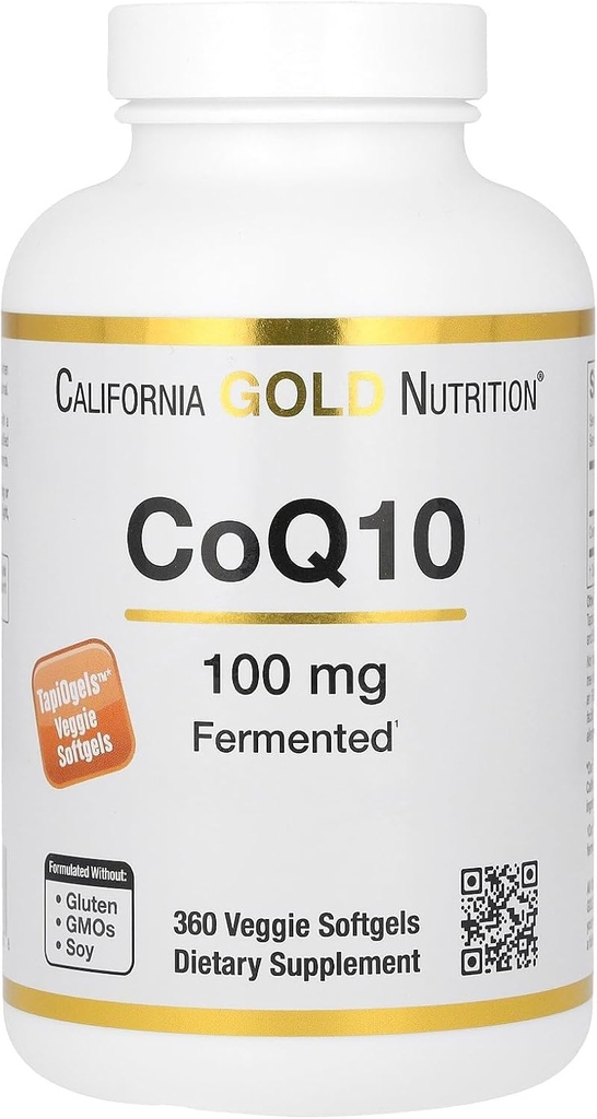 California Gold Nutrition CoQ10 100 mg, Coenzym Q10 Ubiquinone USP, Understøtter Mitokondriel funktion, 360 Veggie Softgels