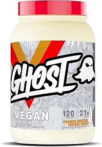 GHOST VEGAN Protein Powder, Peanut Butter Cereal Milk - 2lb, 20g Protein - Plant-baserede Pea & Organic Pumpkin Protein - Poster Workout & Nutrition Shakes, Smoothies, & Bagning - Soy & Gluten- Free