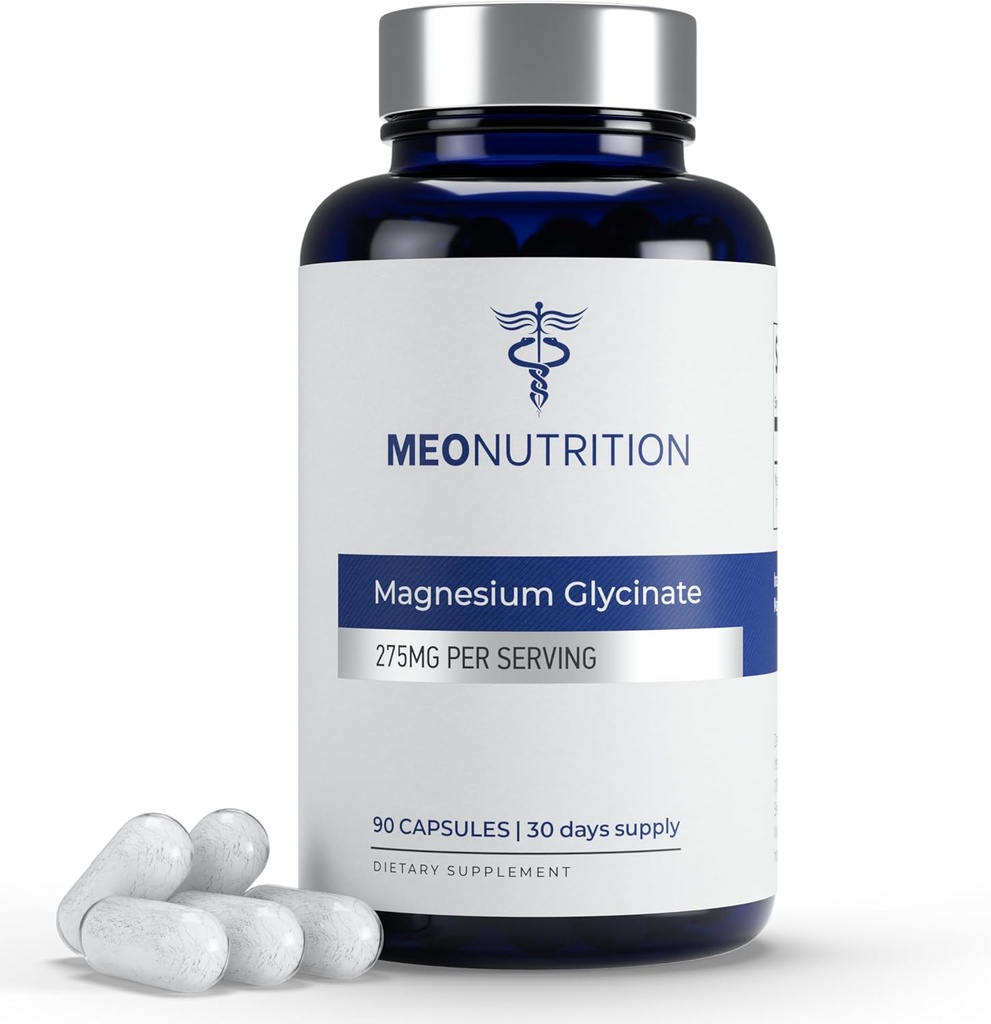 Magnesium Glycinat 275mg per servering af 124; 90 Veganske kapsler 124; Non- GMO, Gluten- Free, Gentle på fordøjelse af 124; Understøtter søvn, hjerte & ben sundhed