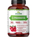 Zazzee D- Mannose, 1000 mg per servering, 180 Vegankapsler, 3 måneders forsyning, Potent & Fast- Actioned, Certified Kosher, 100% Pure, All- Natural Urinary Tract Health Support, 100% Vegetar, Non- GMO