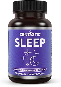 Zentastisk Sleep Aid - Ikke Habit Forming for sund søvn - Melatonin, Valerian, Suntheanin, Magnesium, Herbals, & Mere - Naturlig Sleep Aid for voksne - Sleeping Pills - Made in USA, 60 Kapsler