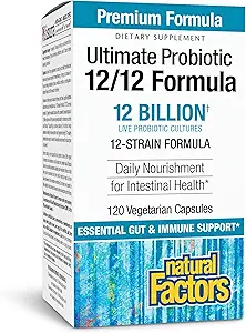 Naturlige faktorer Ultimate Probiotic 12 / 12 Formel - fordøjelsessygdomme Support med Probiotika - Immunitet & Gut Health Support Supplement - 120 vegetariske kapsler (120 Servere)