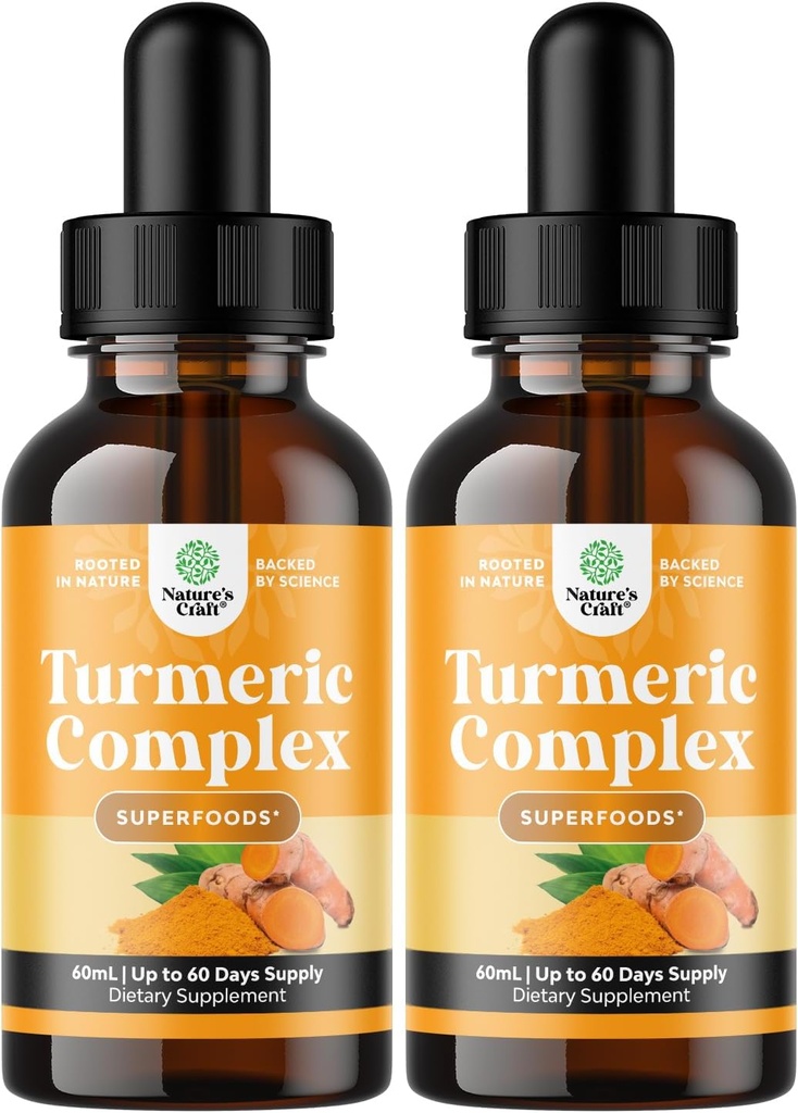Økologisk Gurkemeje Flydende Drops til voksne - Flydende Gurkemeje med Sort Pepper Kanel og Ingefær til Joints fordøjelse Immunitet & MoreOrganic Supplement Koncentrat (2oz) (2)