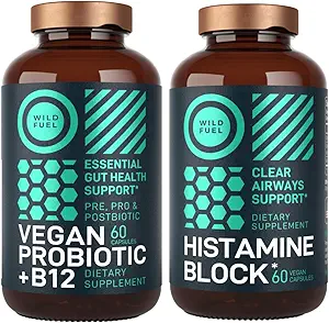 WILD FUEL Histamine Block Kosttilskud og Vegansk Probiotisk Plus B12 Allergi Support og fordøjelsessygdomme Bundle