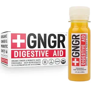 + GNGR fordøjelsesstøtte Økologisk Ginger Skots med Probiotika, Gut Sundhed, Colon Cleanse, Bloating Relief, Gut Detox, Immunity Skots med Ginger Juice, Gurkemeje, Black Pepper. (2 Oz, Pack af 12)