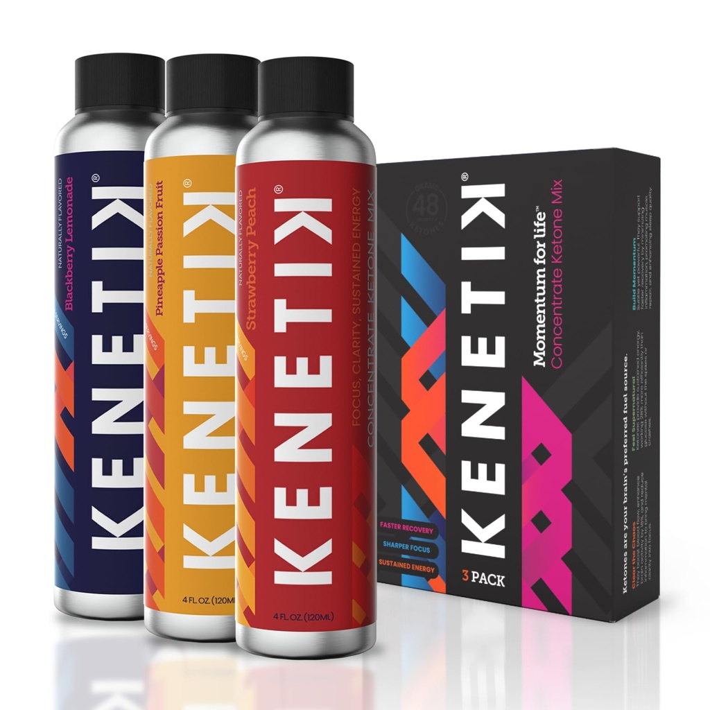 KENETIK Ketone Drink Mix, Exogene Ketoner Blend, Keto, Koffein & Sugar Free, Vegan Supplement for Clean Energy & Mental Focus, Coffee Alternative med D-BHB - Variety, 3PK (12 Servere)
