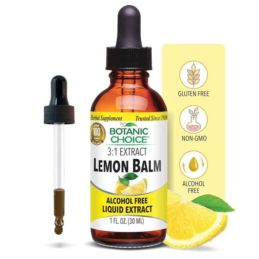 Botanic Choice Lemon Balm Liquid Extract, Alkohol fri, Gluten Free- Traditional Support for Tranquillity- Fast fungerende 1 Fluid Oz