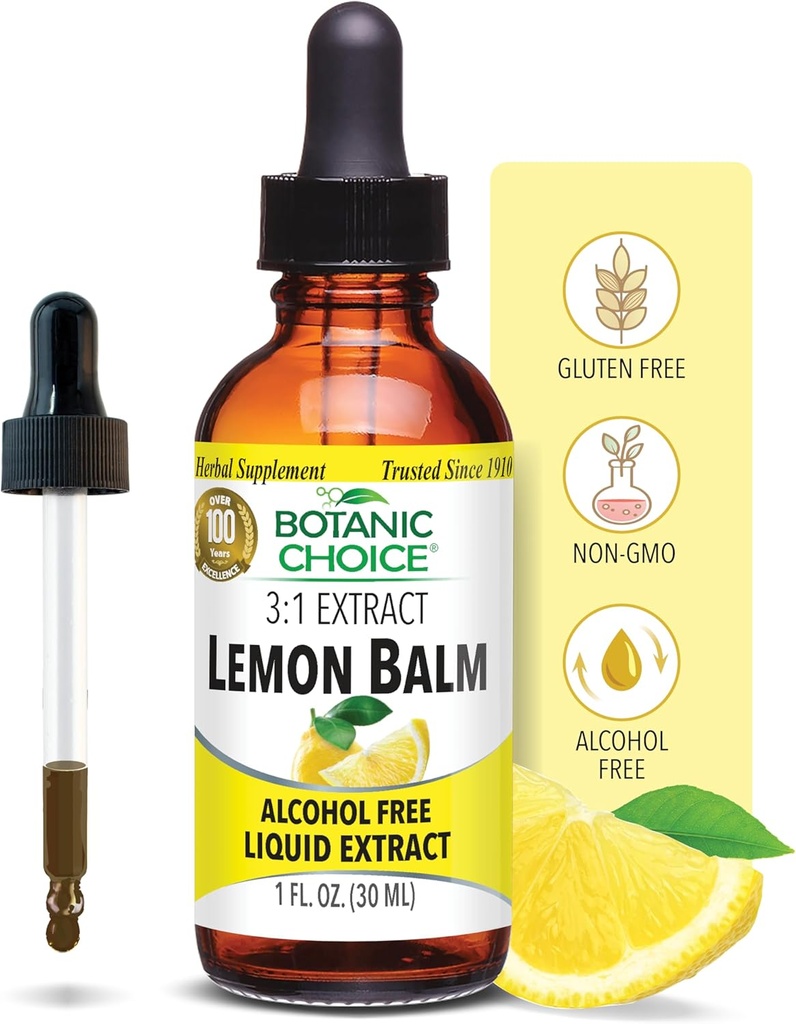 Botanic Choice Lemon Balm Liquid Extract, Alkohol fri, Gluten Free- Traditional Support for Tranquillity- Fast fungerende 1 Fluid Oz