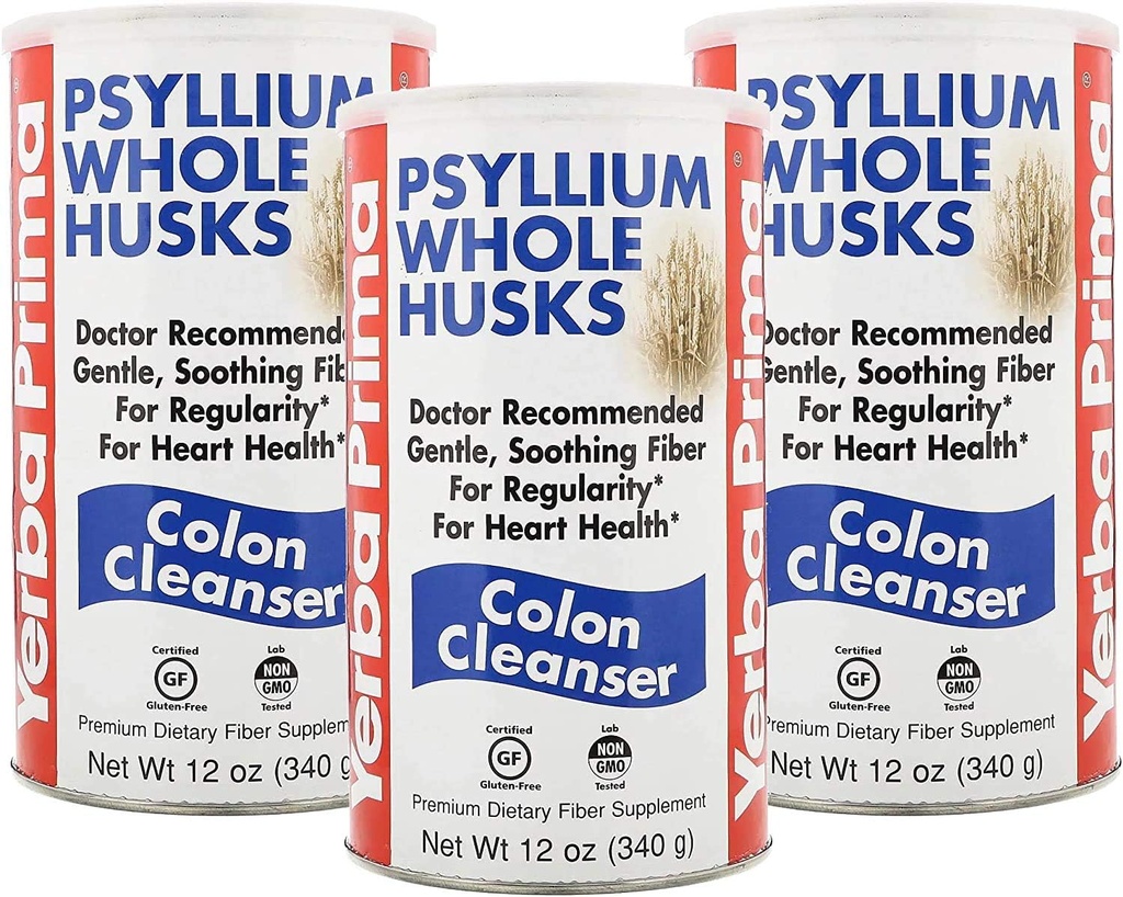 Yerba Prima Psyllium Husk, 12 Ounce (Pack of 3) - Hele Husk Fiber tillæg for regelmæssighed, Colon Cleansing, Naturlig støtte til Gut Health, Ikke GMO, Gluten Free, Vegan, Ingen sødestoffer