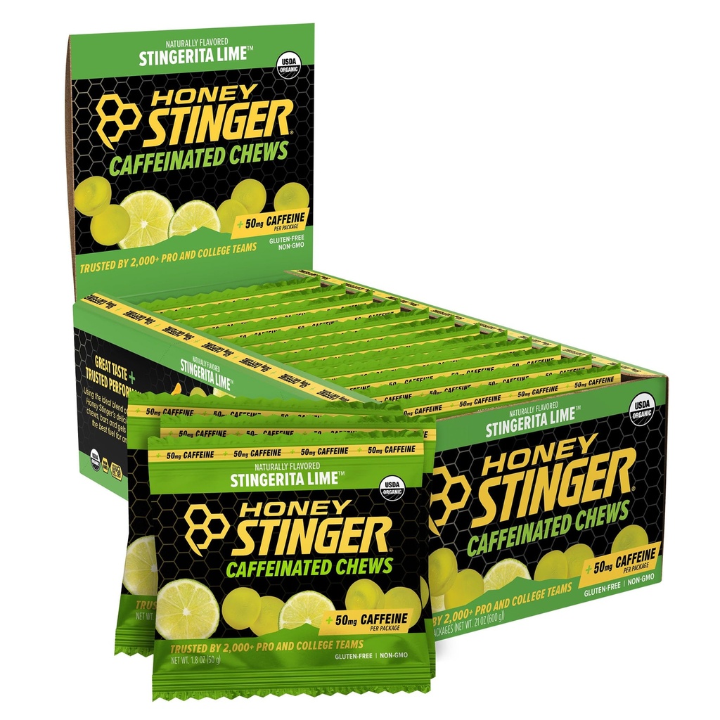 Honning Stinger Stingerita Lime Coffeed Energy Chew, Gluten Free, med Koffein, til motion, løb og ydeevne, Sport Nutrition for Home & Gym, Pre and Middle Workout, 12 Pack